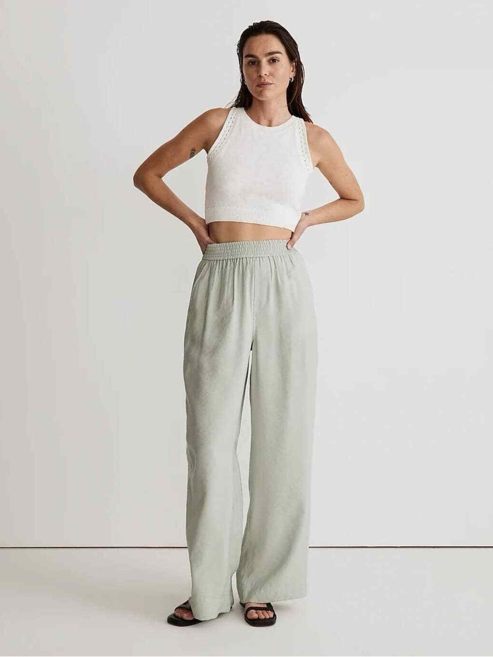 Madewell Wide-Leg Pants in Light Sage